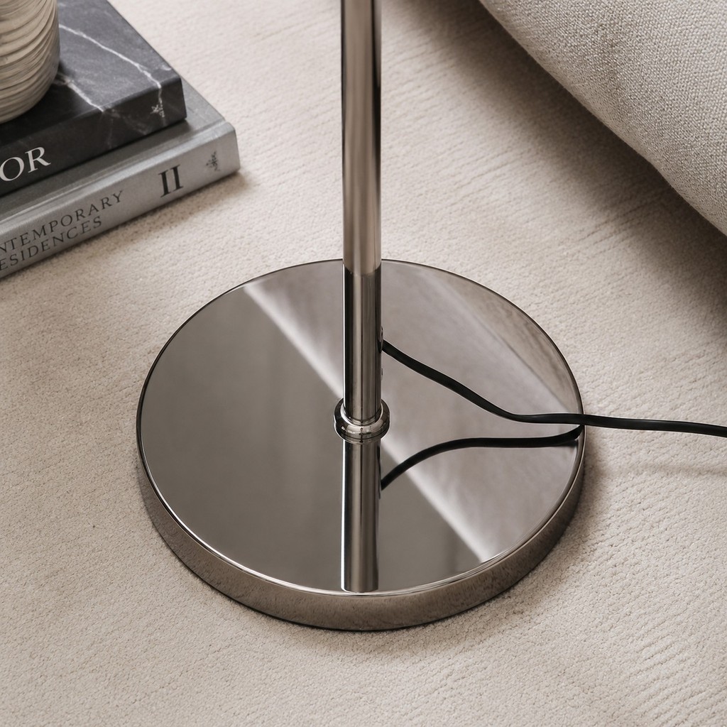 Polished chrome round base and stem detail
