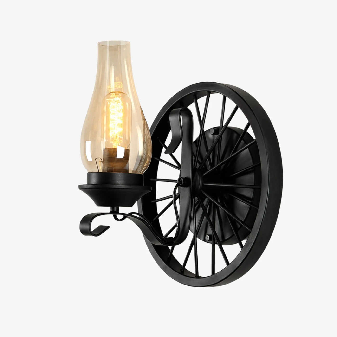 One-head black wagon wheel wall sconce