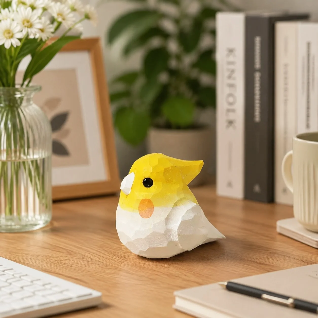 Cute wooden bird ornament display corner scene