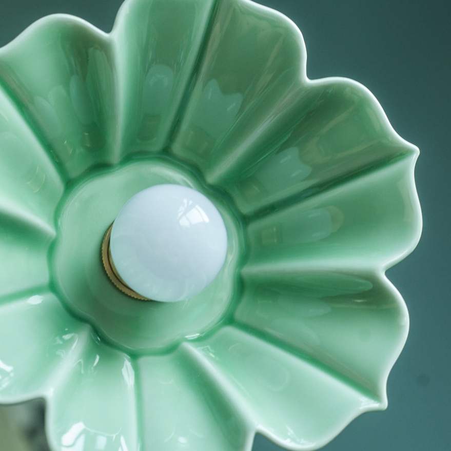 Underside view of lotus ceramic pendant shade