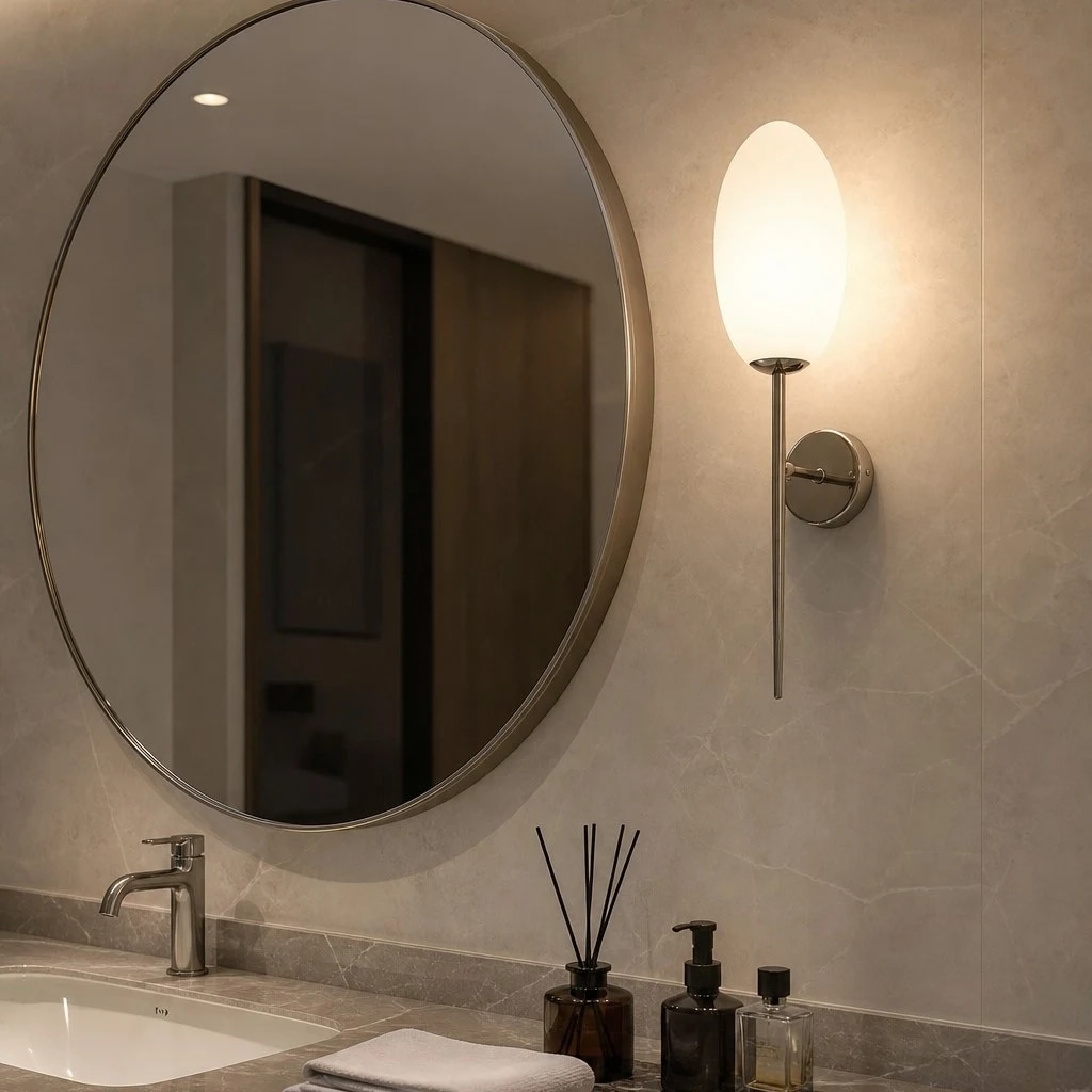 Escena de habitación con aplique de pared de vidrio opalino