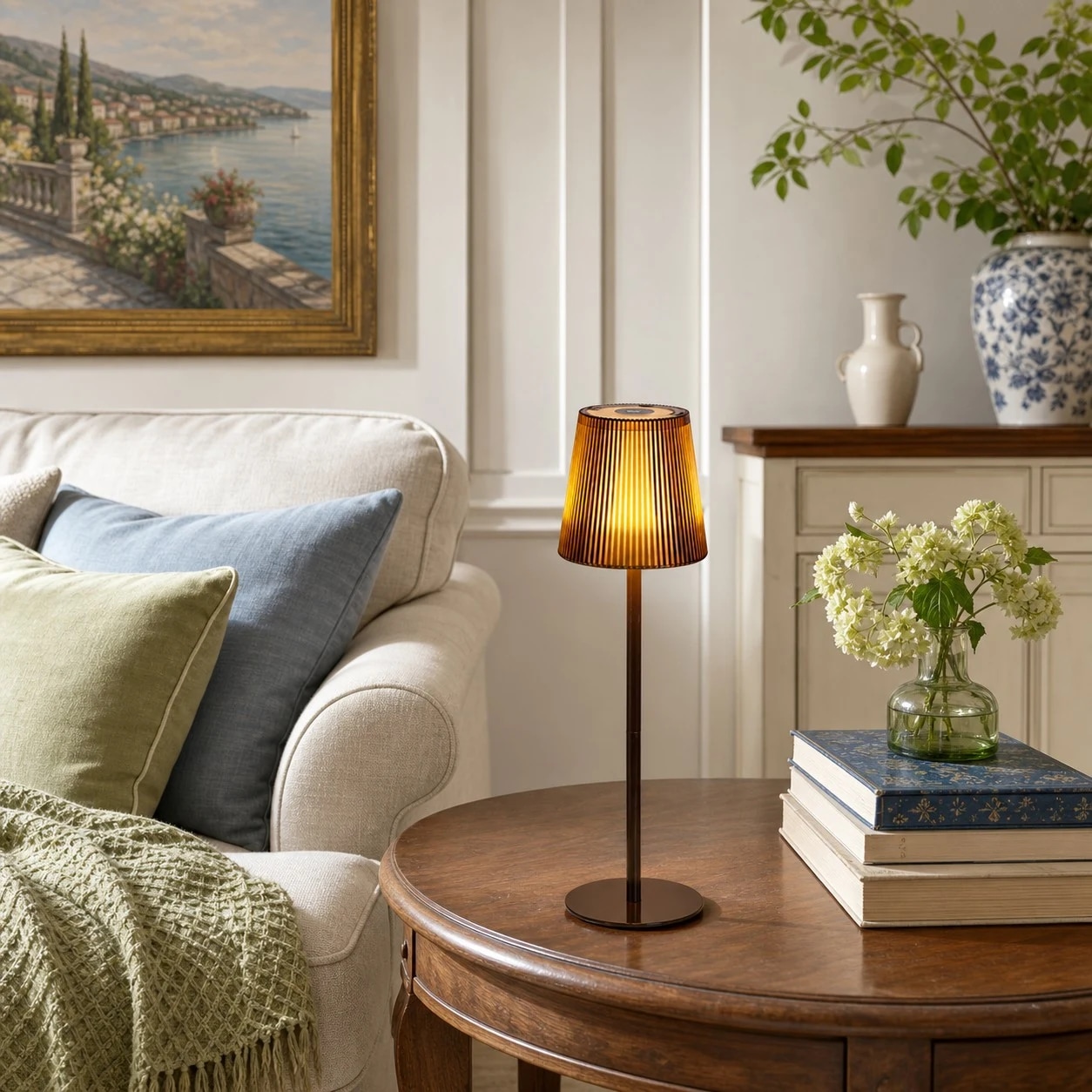 Modern metal table lamp styled in an interior room