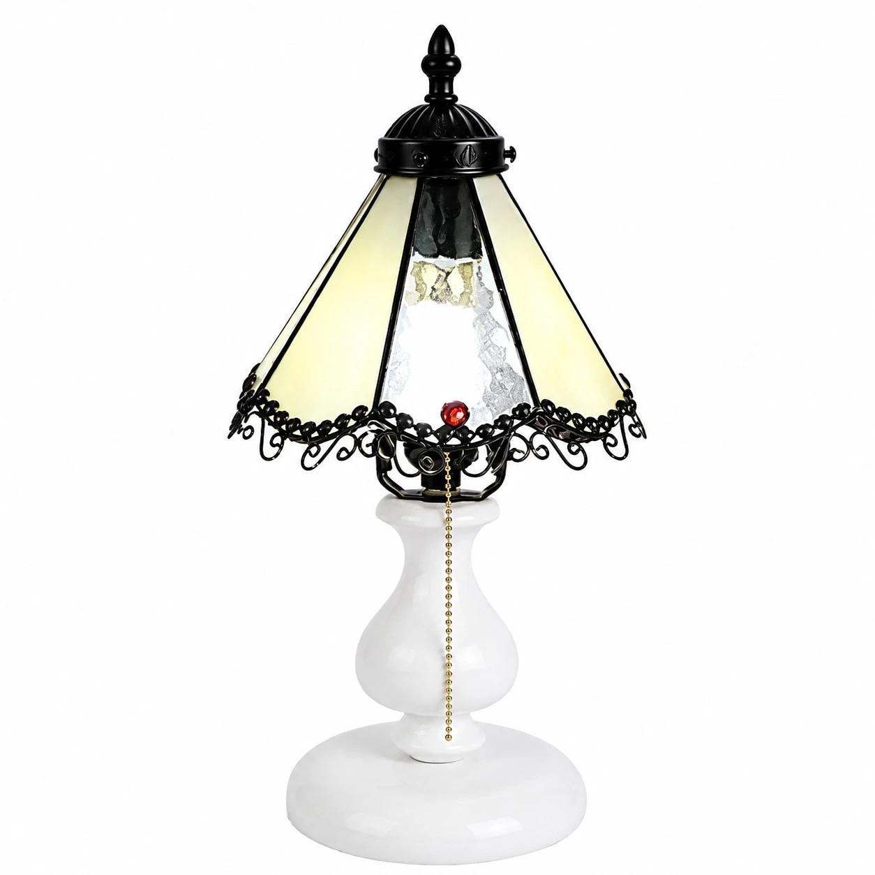 Lampe de table vintage en vitrail jaune pâle
