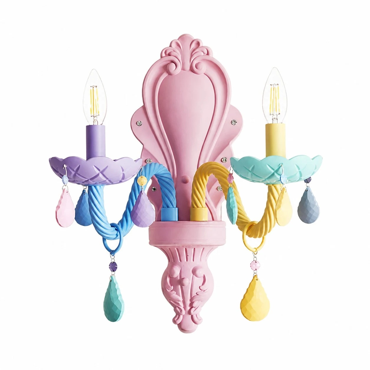 Tweekoppige kleurrijke kristallen wandlamp voor de kinderkamer