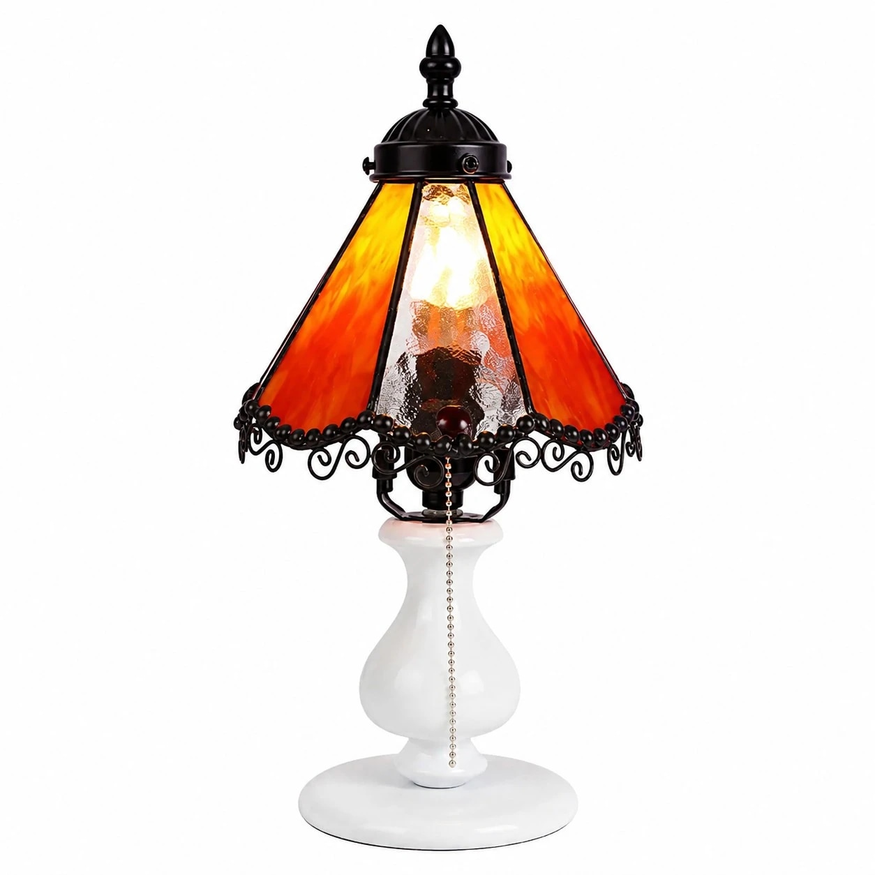 Lampe de table vintage orange en vitrail