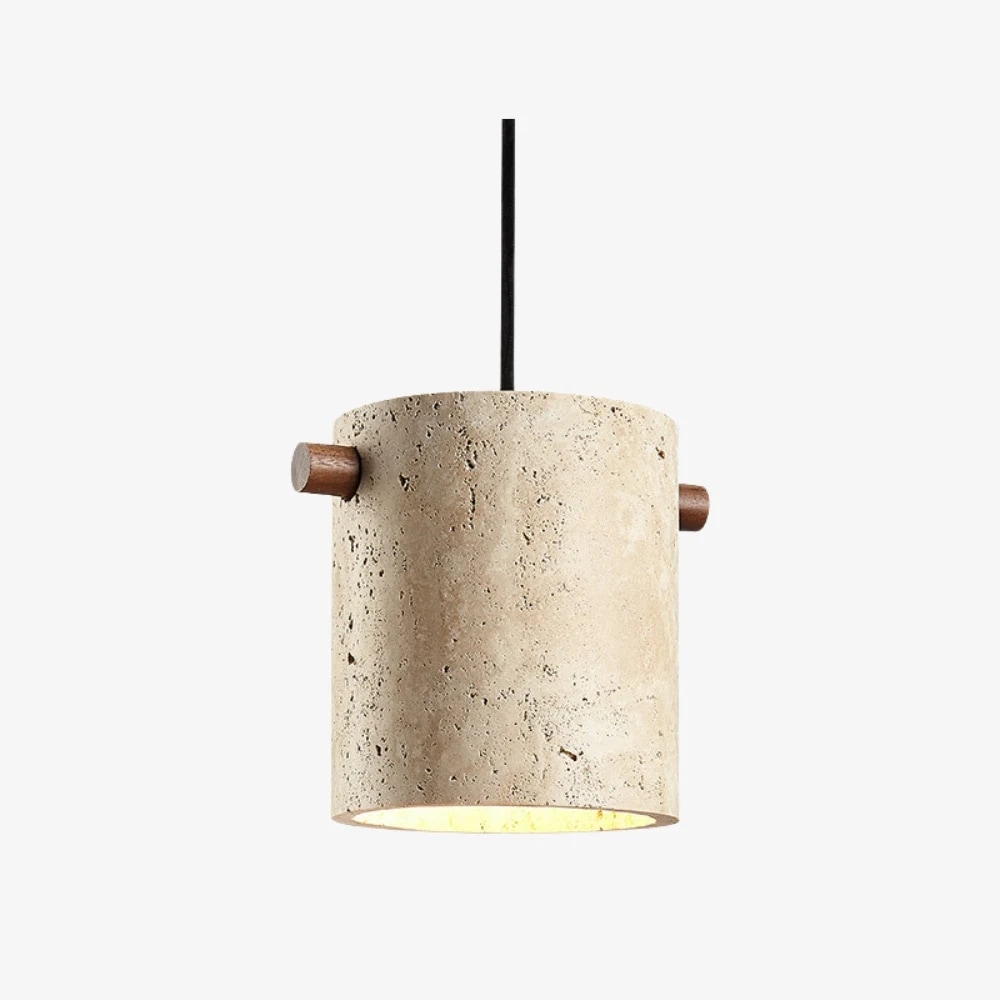 Luminária pendente cilíndrica em travertino estilo Wabi-Sabi