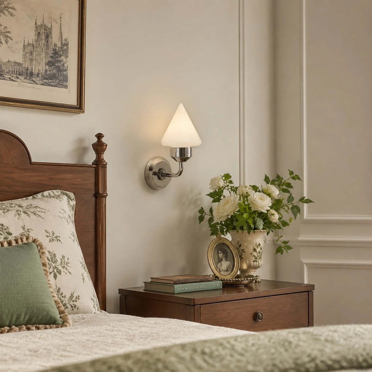 Aplique de parede instalado ao lado da cama