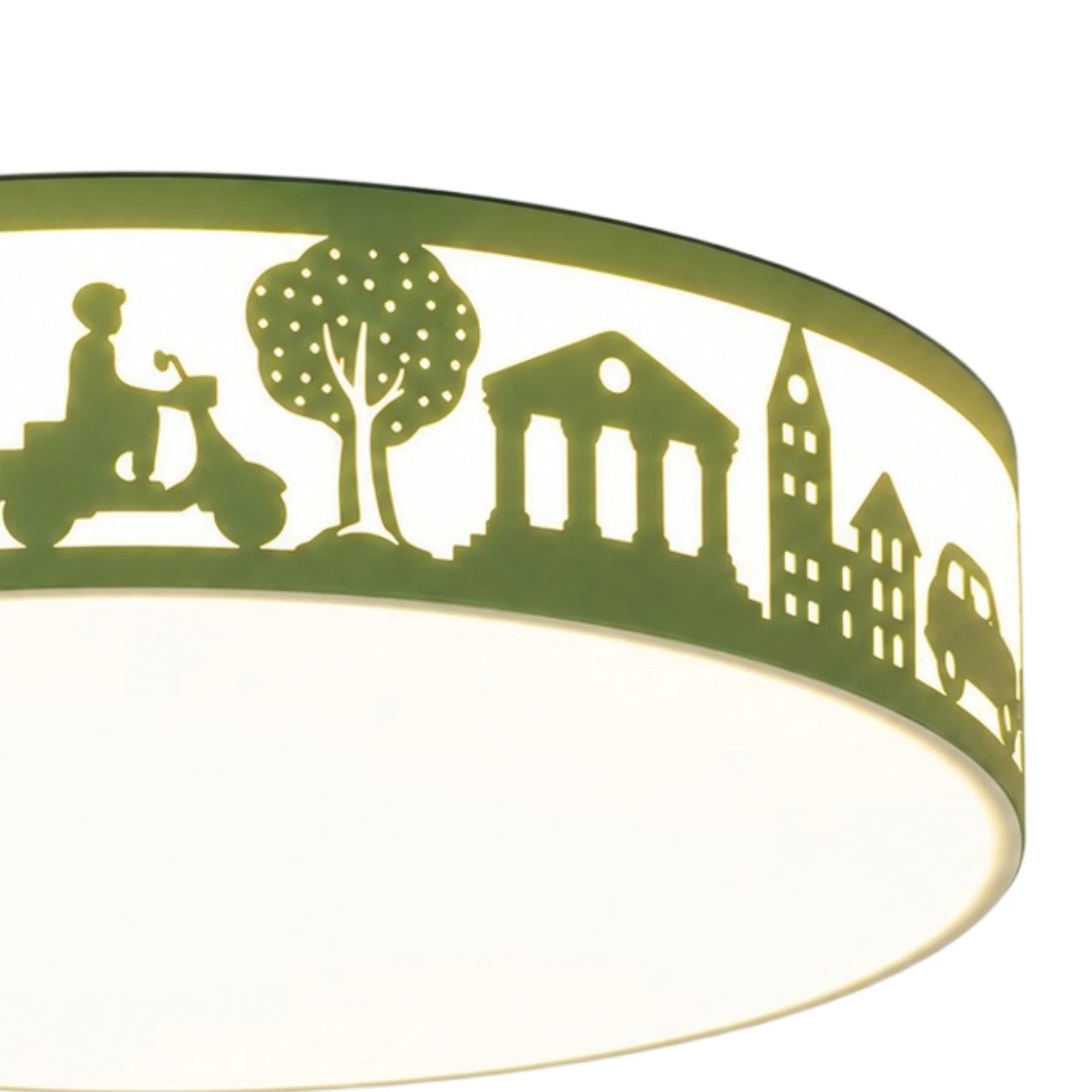 Type A city silhouette detail on green ceiling light