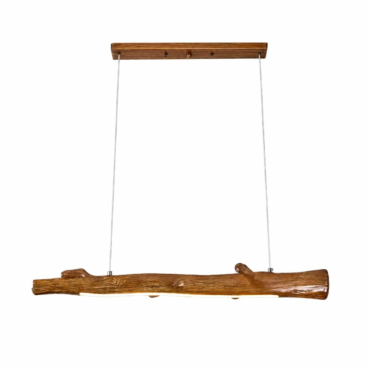 Suspension linéaire en bois naturel de 90 cm sur fond blanc