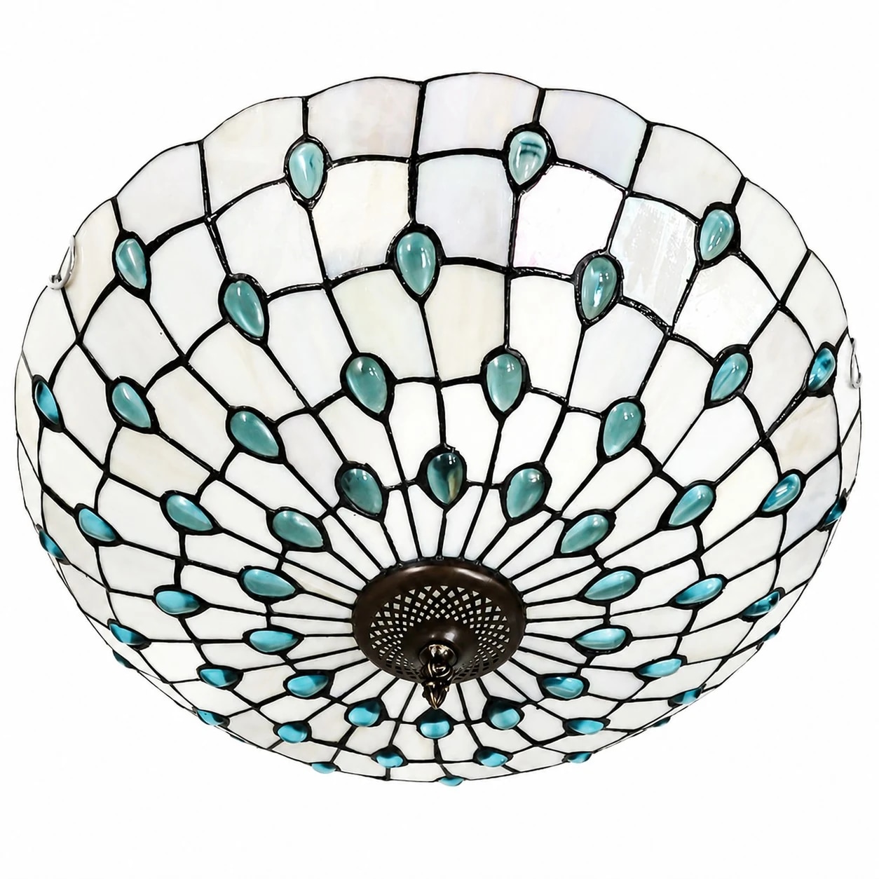 50 cm 3-hellblaue Perlen, silberne Muschel, Einbauleuchte