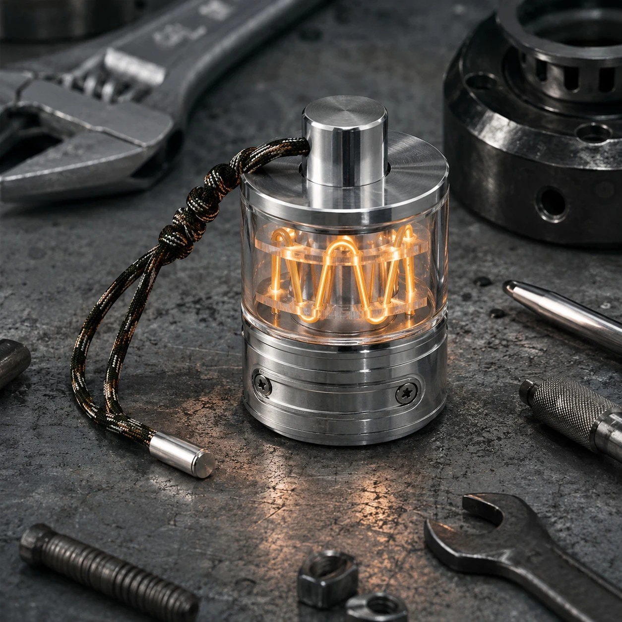 Lamp shown near workshop tools