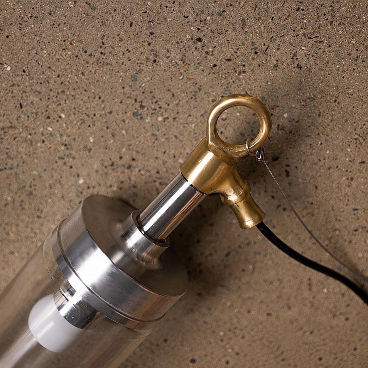 Metal cap and glass shade connection detail