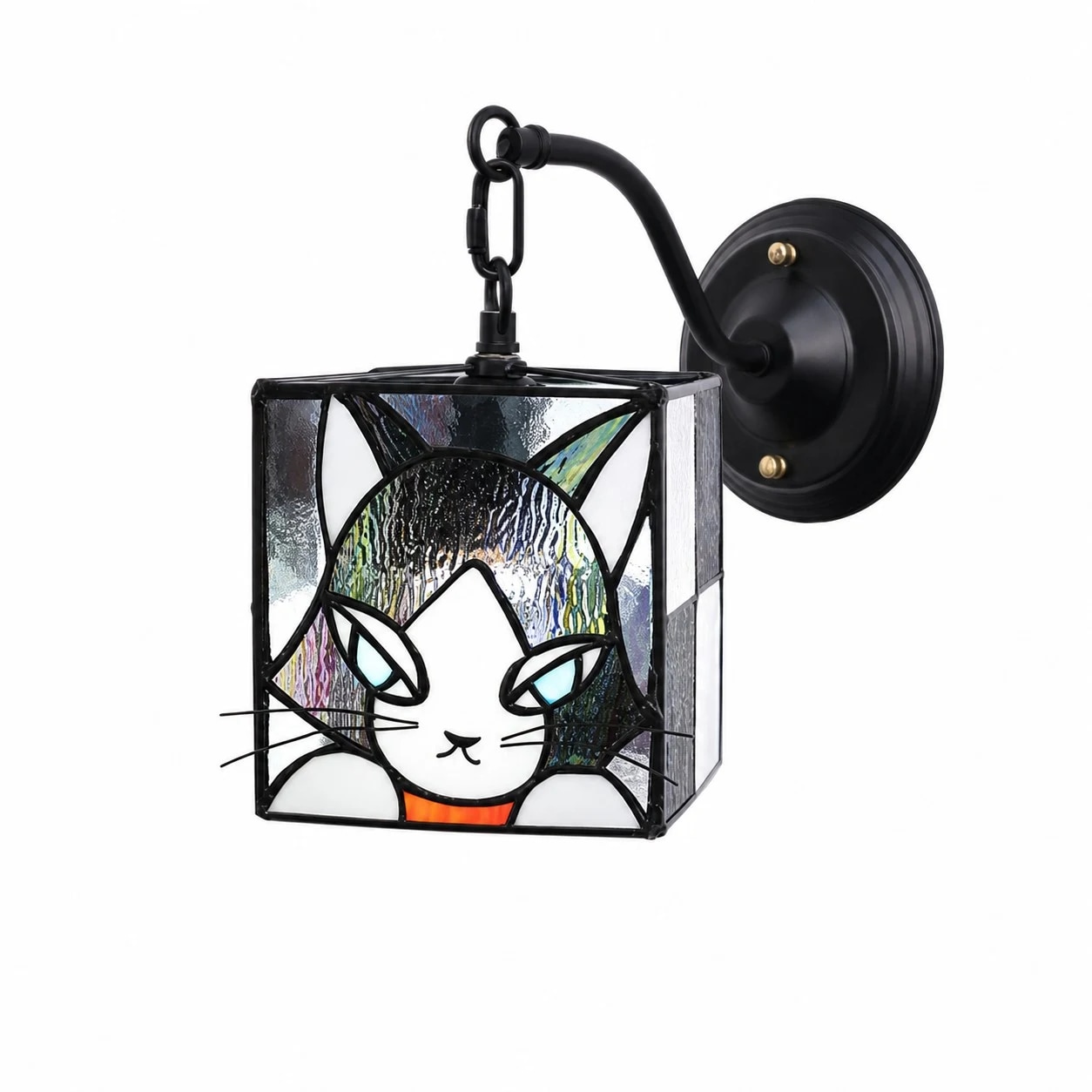 Smoky Violet cat stained glass wall sconce