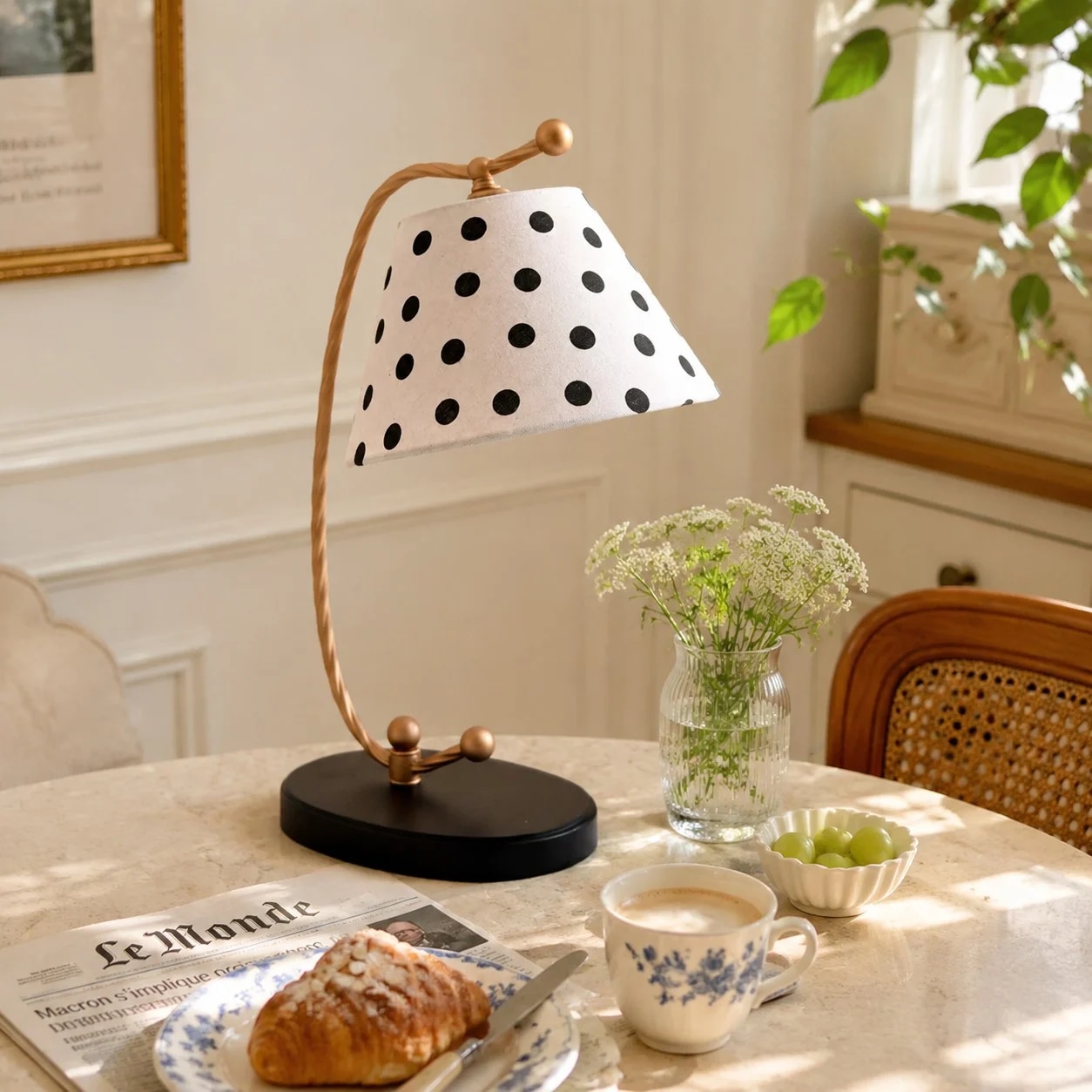 Lampe de table à pois, style vintage.