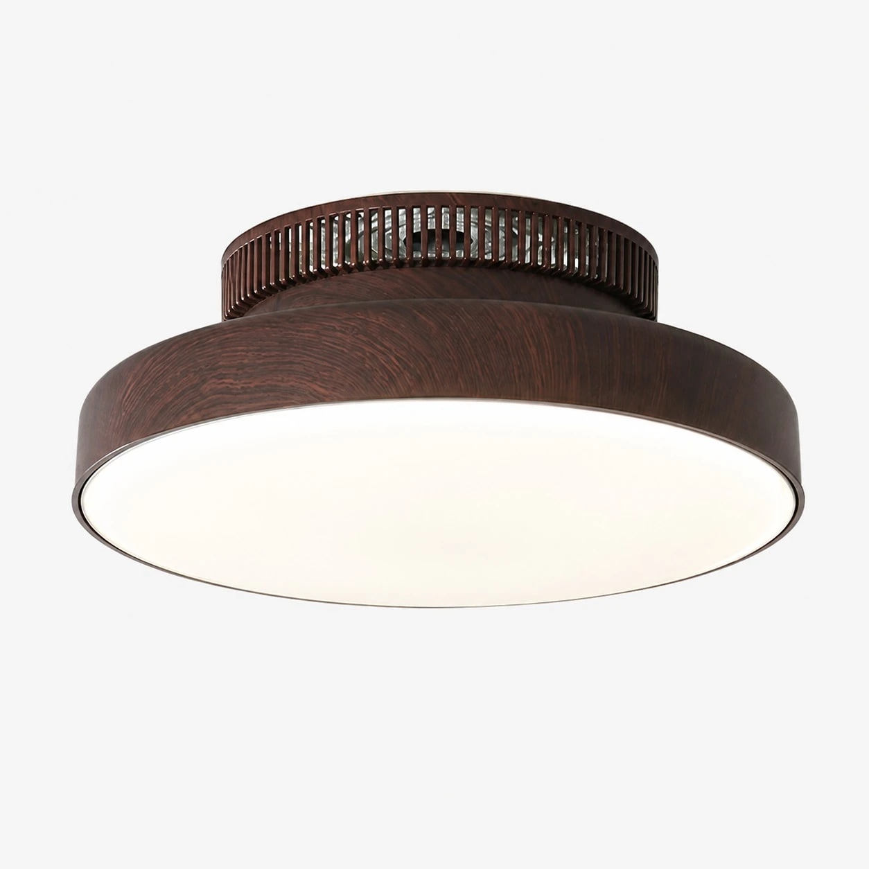 Dark walnut ribbed flush mount ceiling fan light