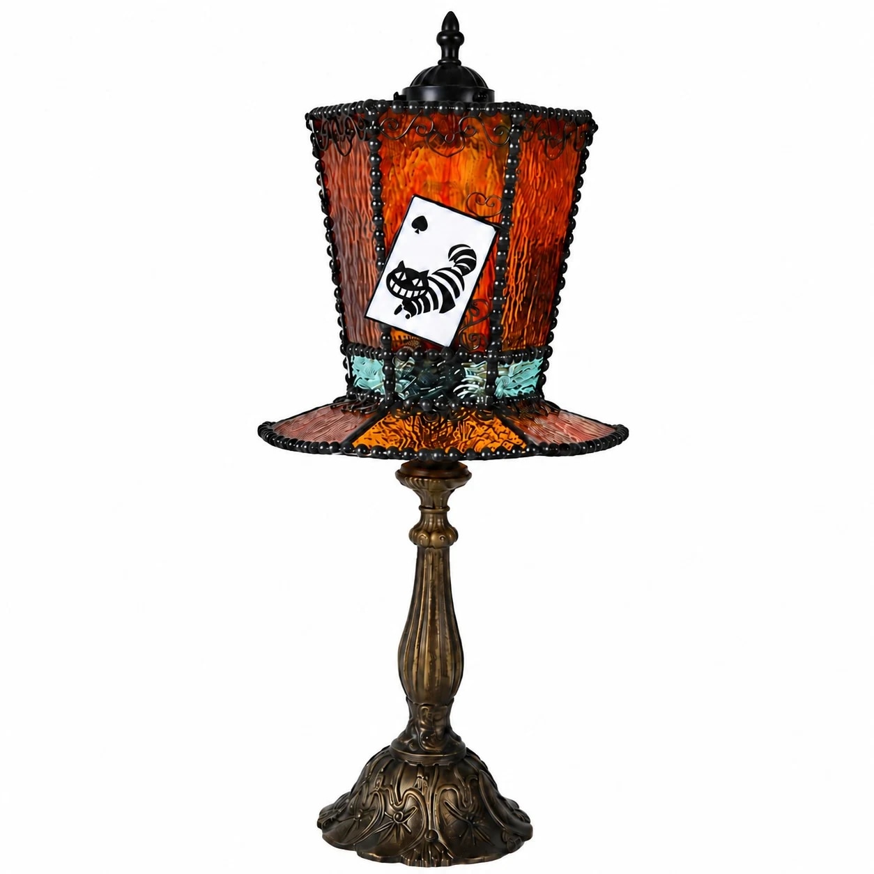 Lampe de table jaune ambre avec carte de fée chat