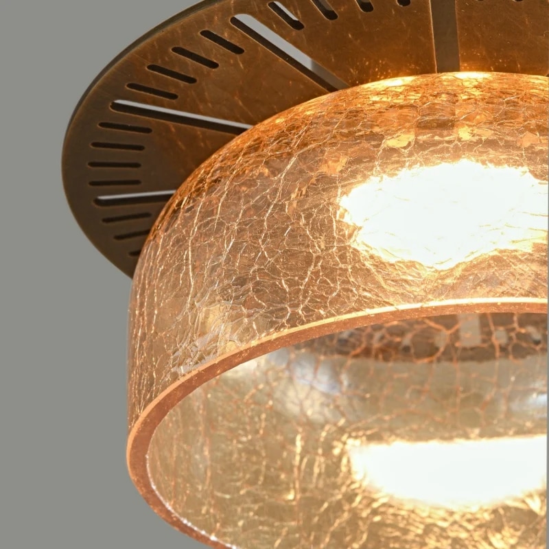 Amber glass shade lit close view