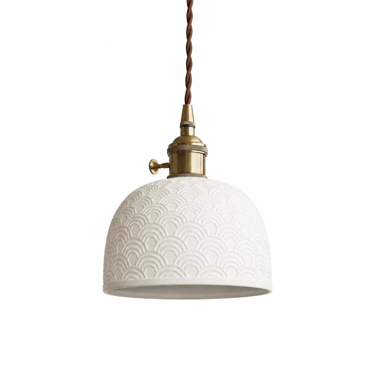 Lampada a sospensione Bowl Wave in ceramica bianca e ottone