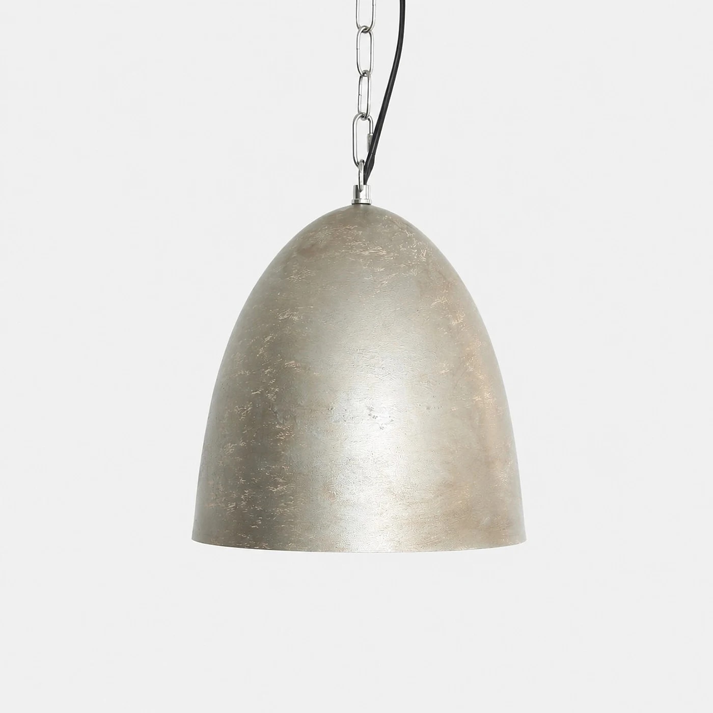 Full view of the distressed metal dome pendant