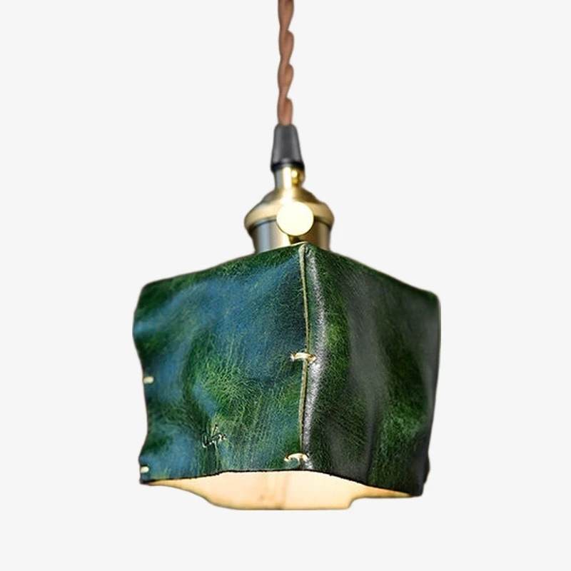 Hanglamp van 9 x 9 cm, inktgroen leer