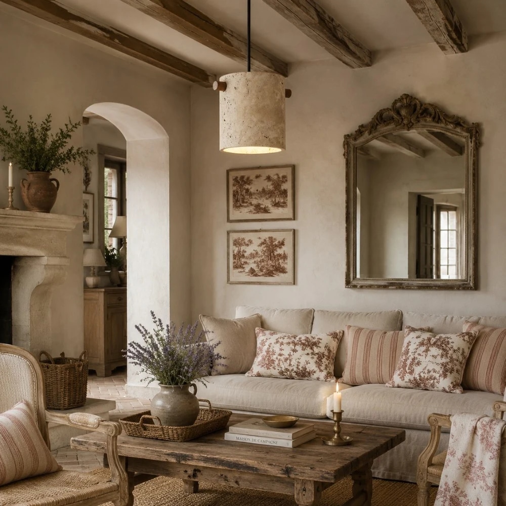 Luminária pendente cilíndrica de travertino Wabi-Sabi para ambiente