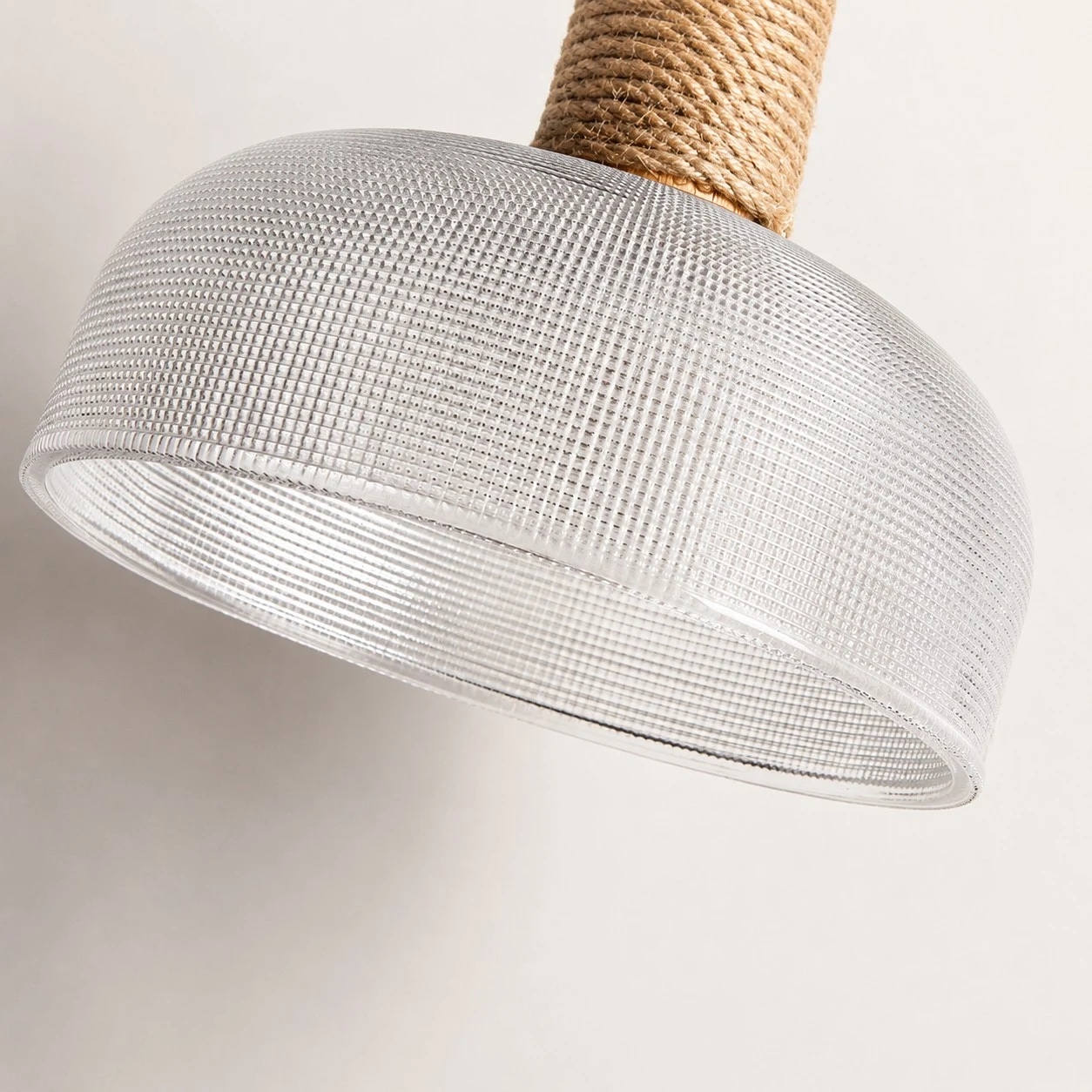 Close detail of clear textured glass shade