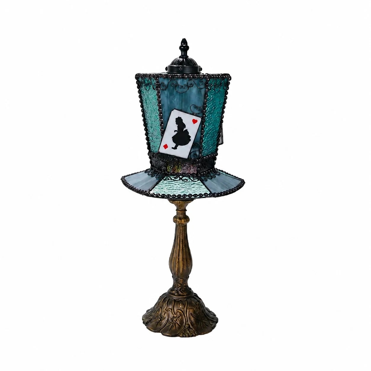 Lampe de table bleue aqua avec carte de fée chat