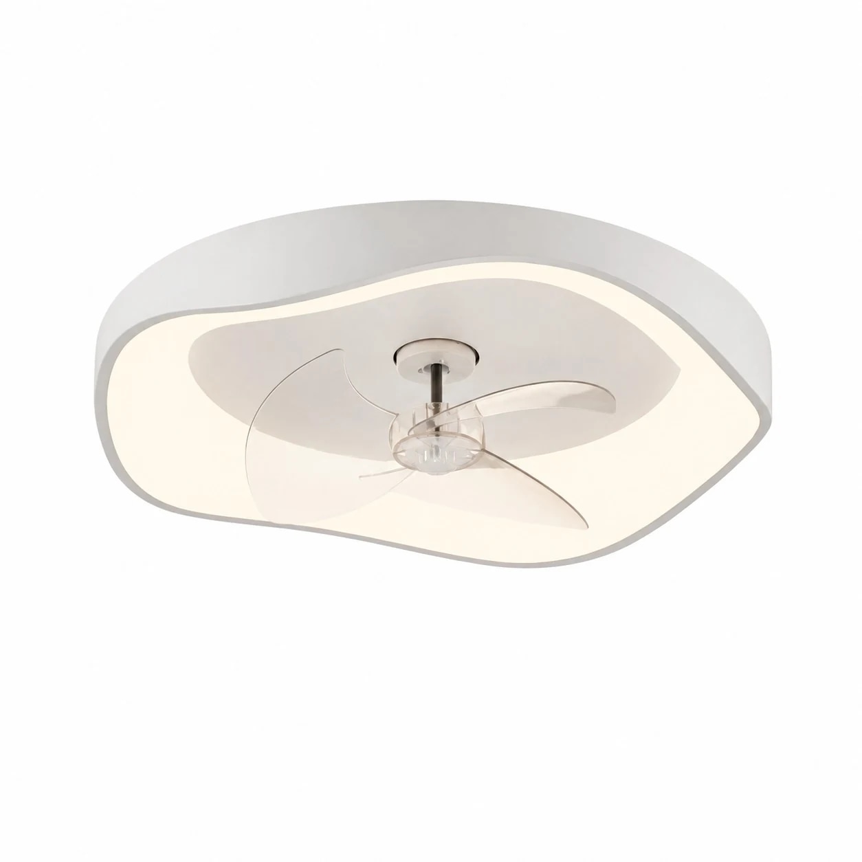 Ventilador de techo con luz blanca de espectro completo y aspas transparentes.