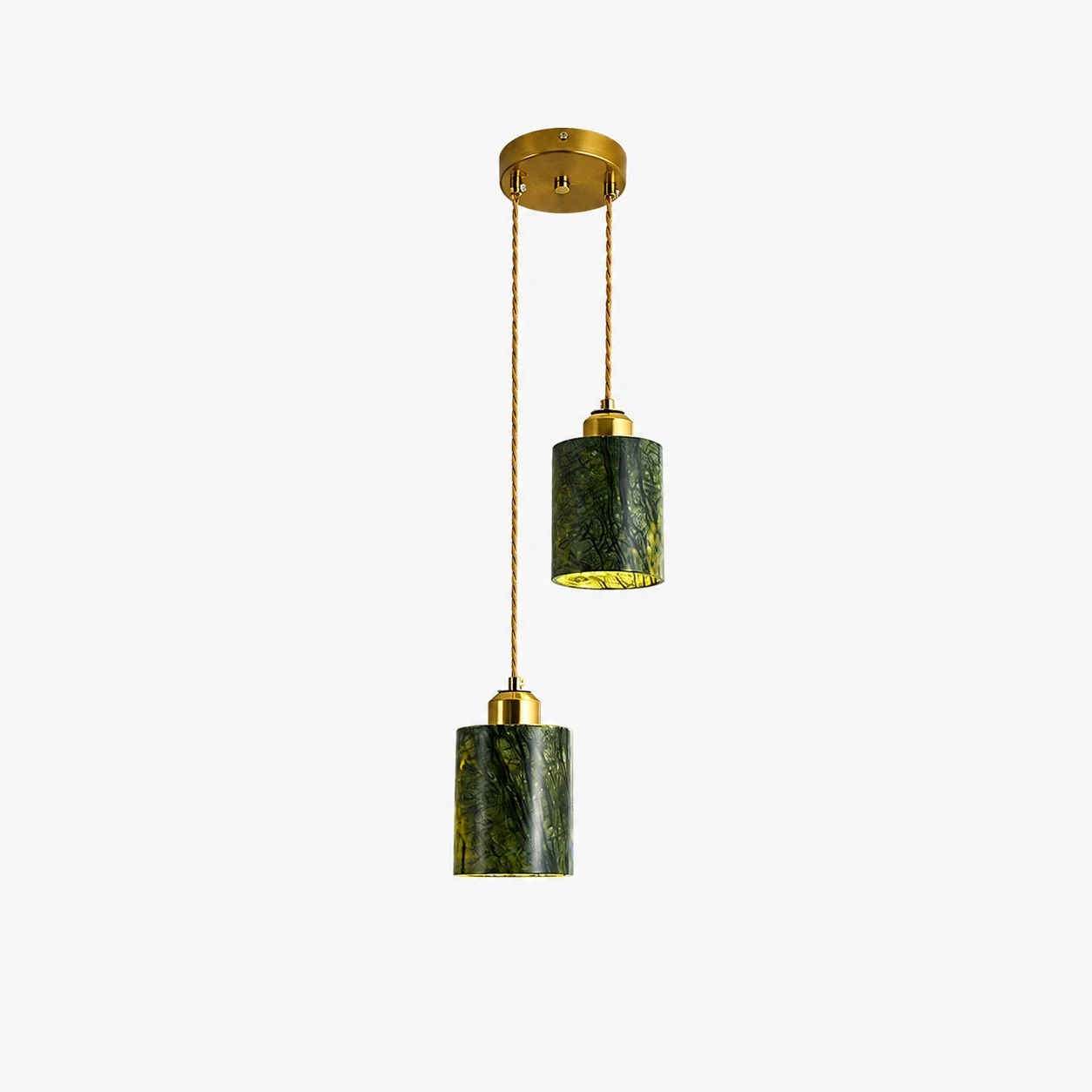 Zweiflammige grüne Jade-Hängeleuchte in 10 cm (3,9 Zoll) Größe