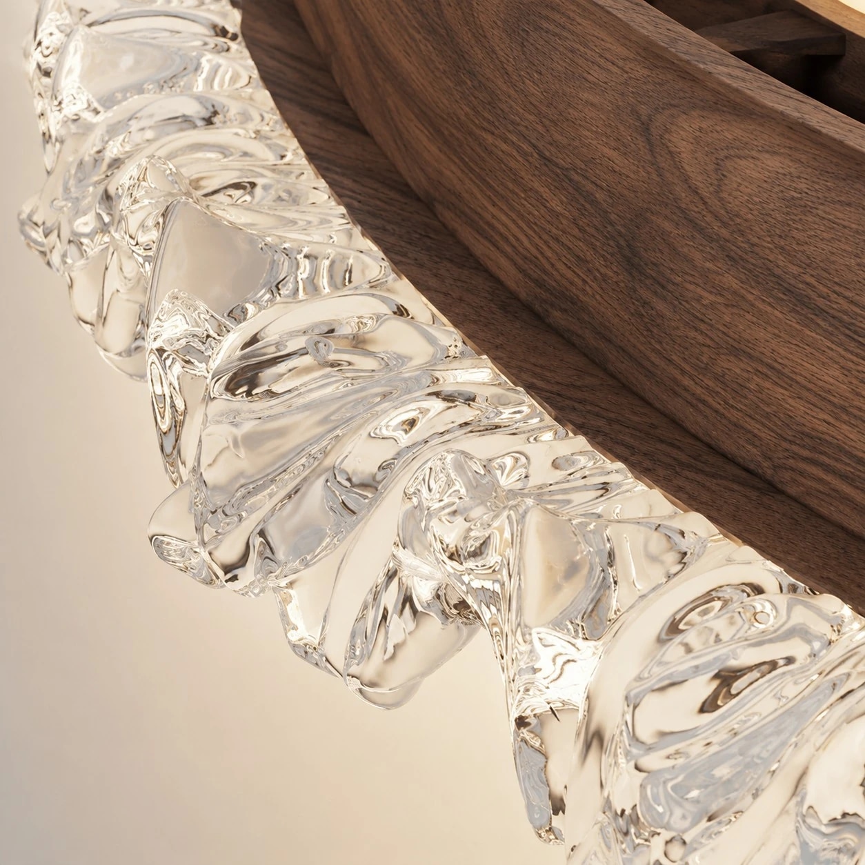 Crystal edge detail on decorative flush mount ceiling fan light