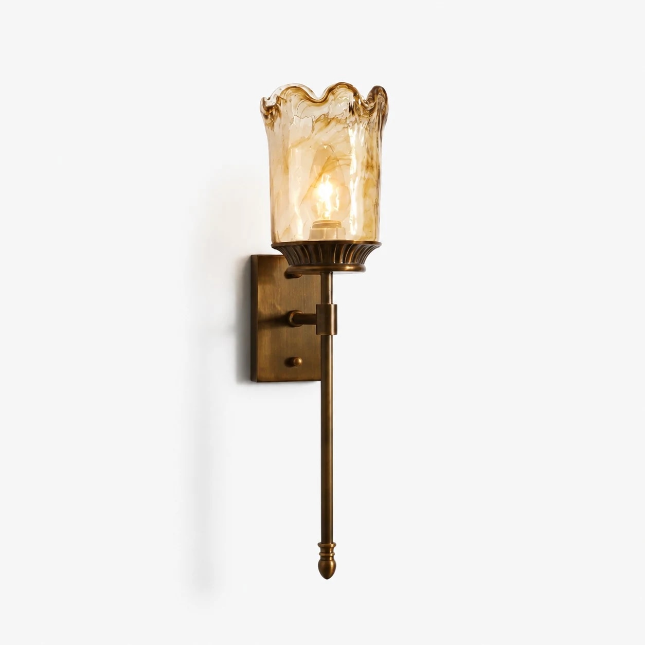 Brass amber glass wall sconce front profile