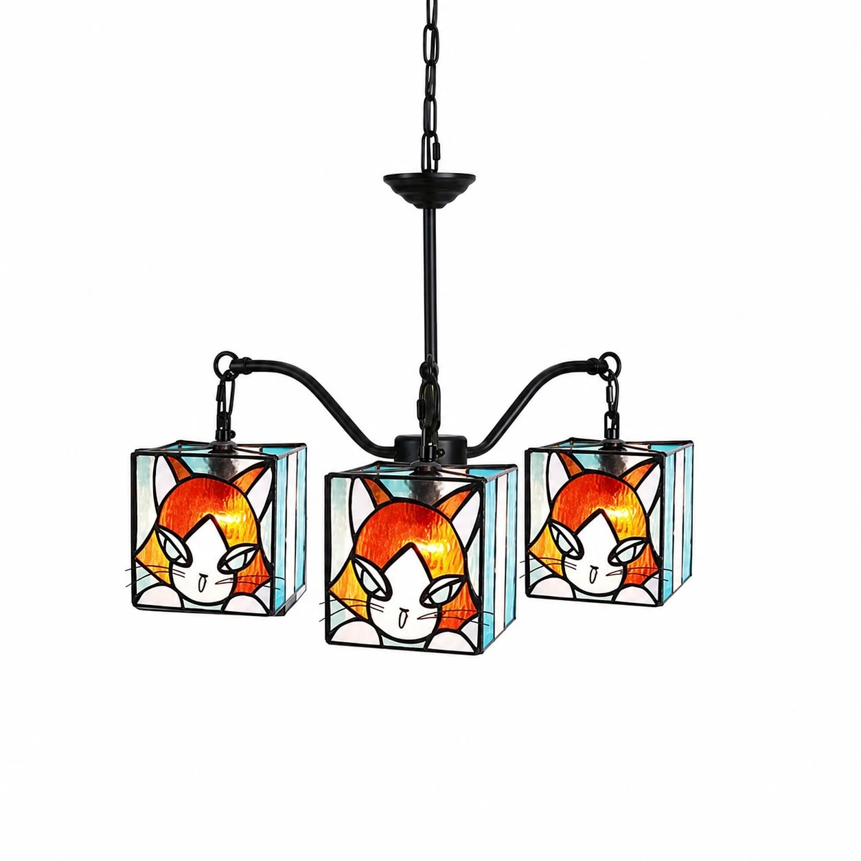 Lustre de galhos de laranja âmbar com 3 luzes, 58 cm × 53 cm / 22,8″ × 20,9″