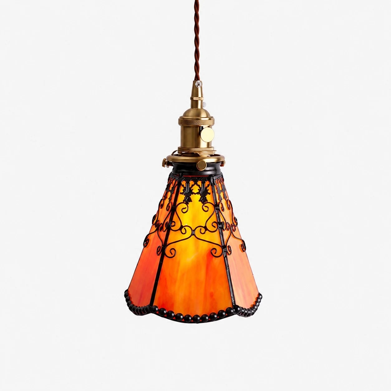 Orange red single Tiffany style pendant