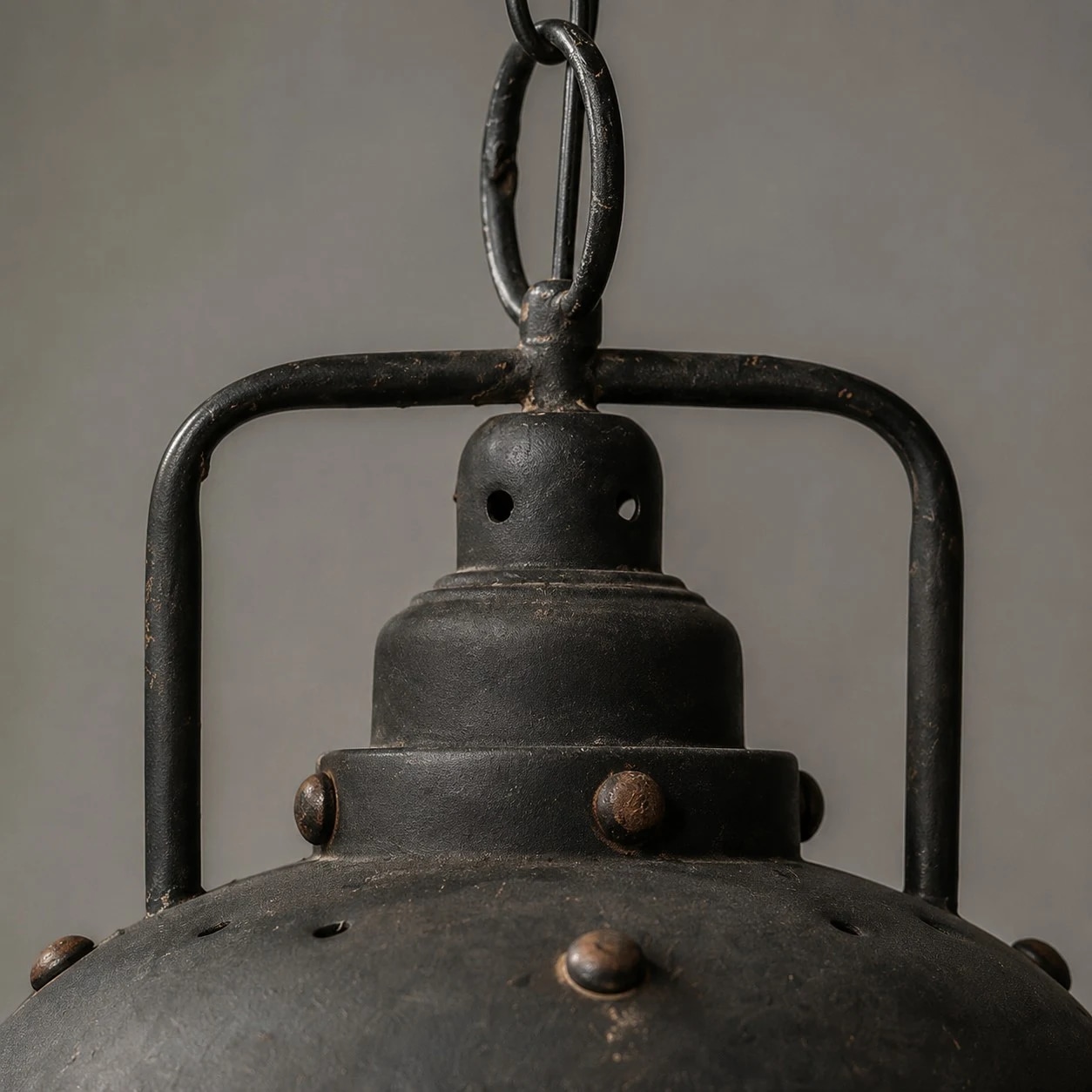 Aged metal texture, rivet detail and a softly weathered interior.