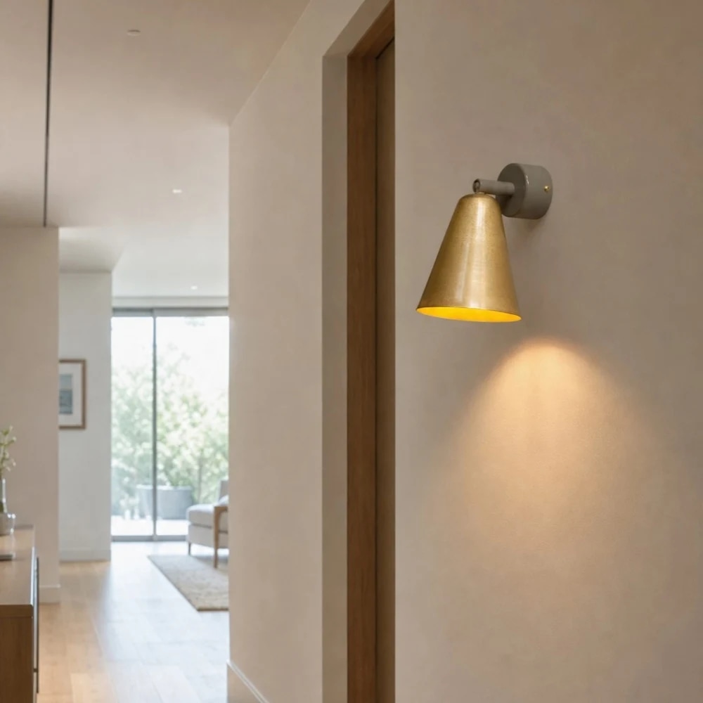 Mässingskonvägglampa installerad inomhus
