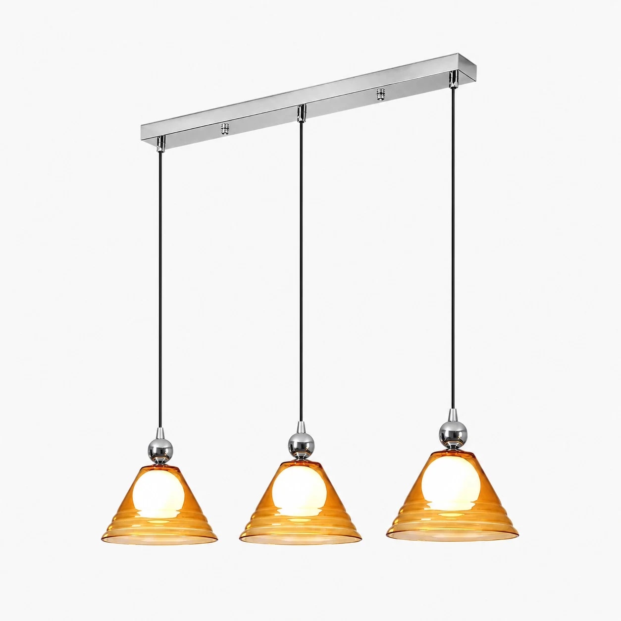 Three-light linear amber glass pendant option