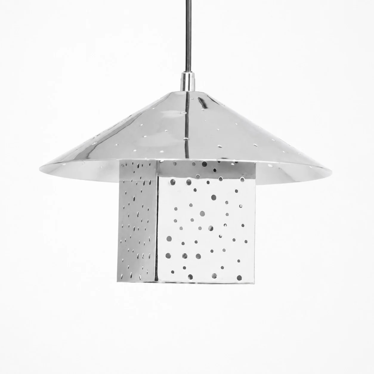 Silver hollow Bauhaus pendant light front view