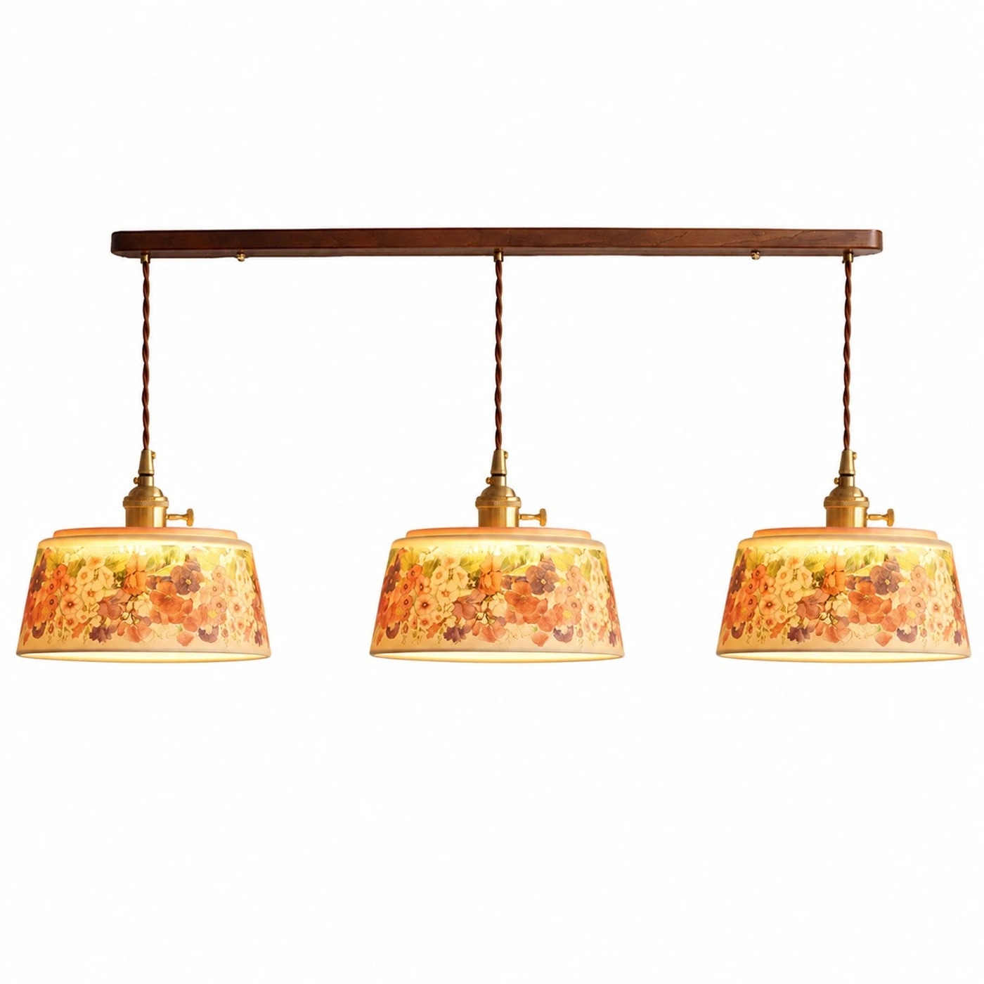 option de suspension de bar en céramique florale à trois lumières