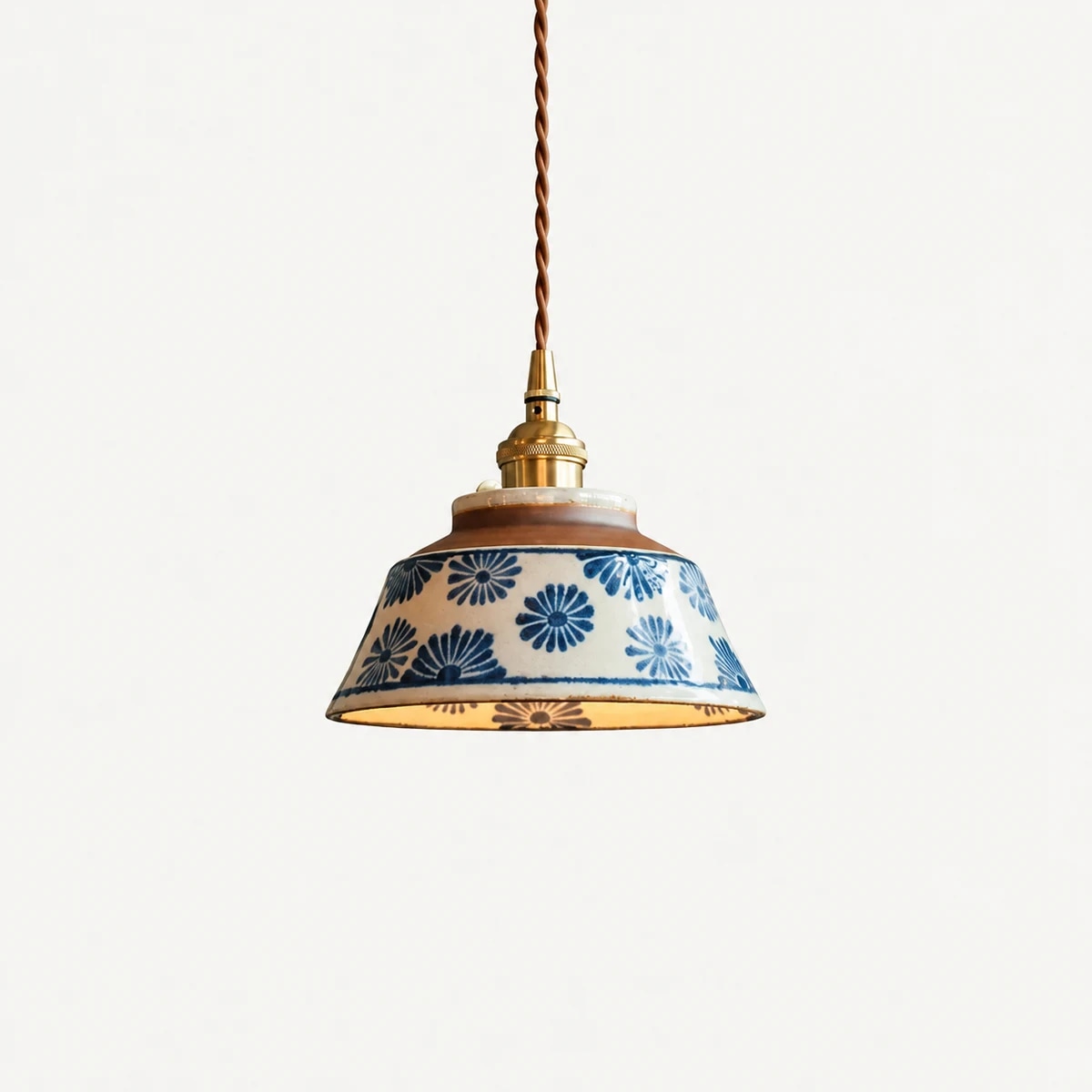 Lampada a sospensione in ceramica con motivo blu e bianco
