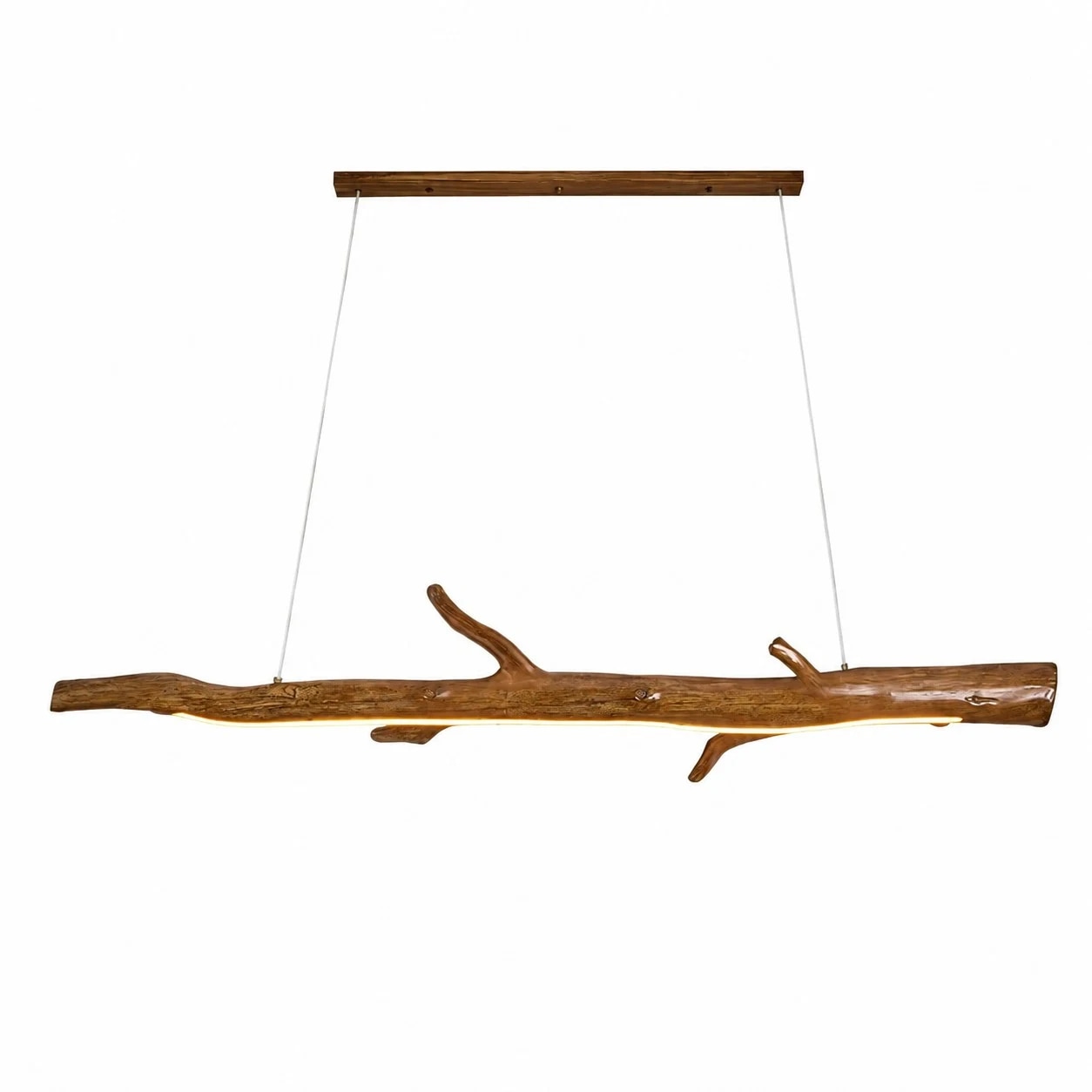 Suspension linéaire en bois naturel de 200 cm sur fond blanc