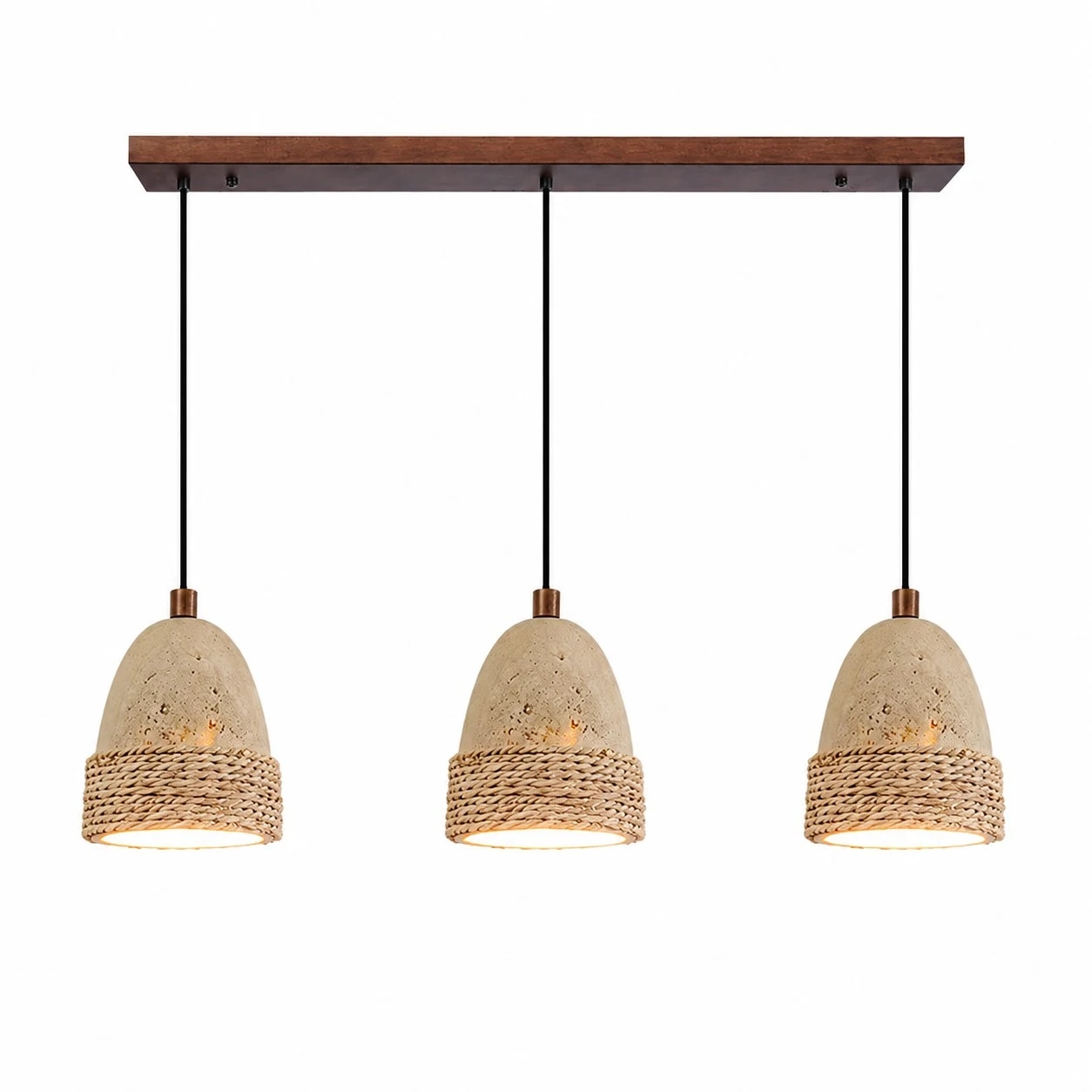 Three-light linear woven stone pendant SKU