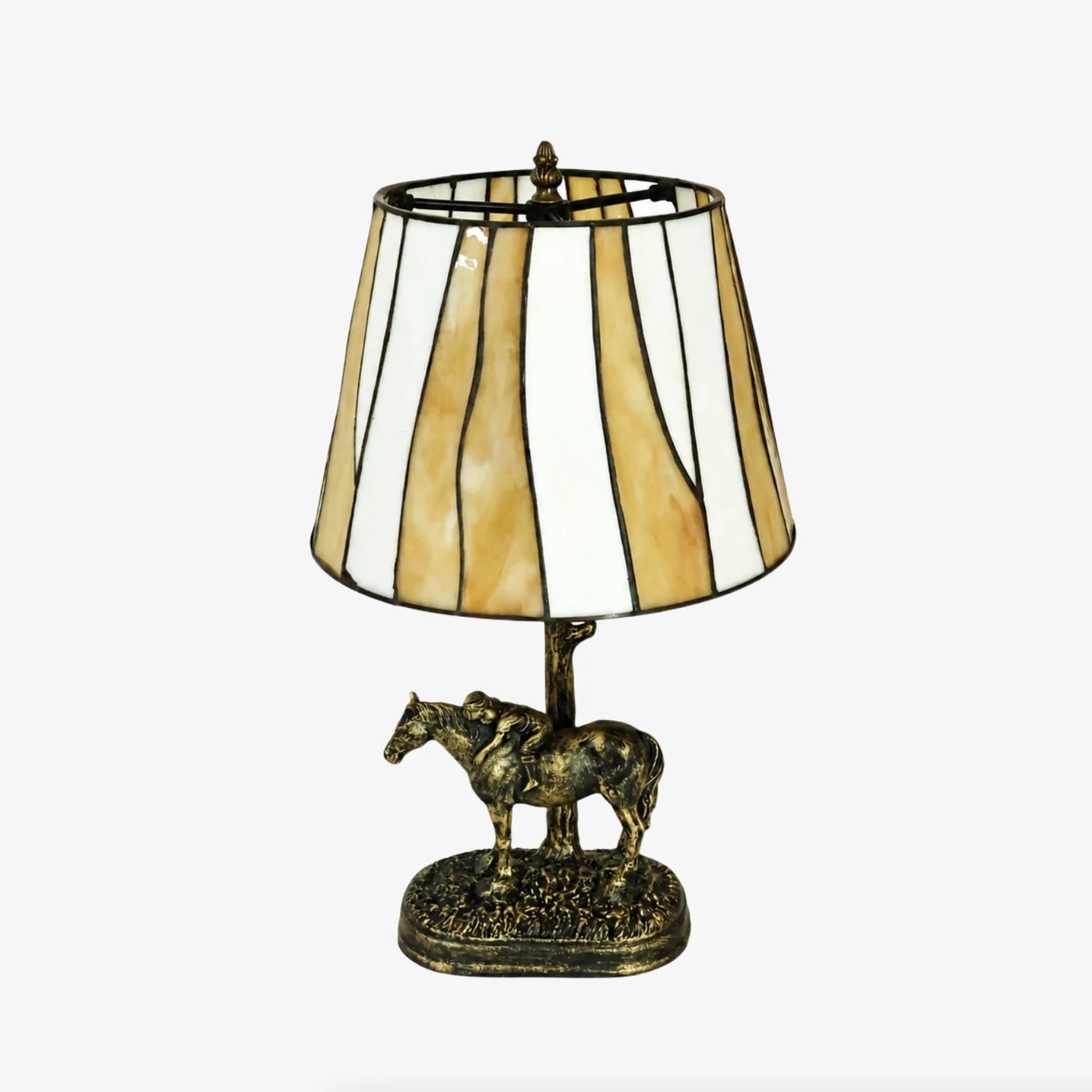 Lámpara de mesa estilo Tiffany de 30 cm con base de caballo amarilla