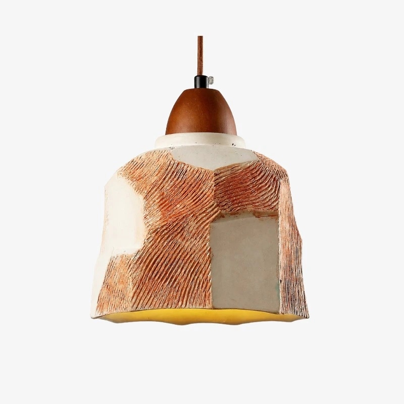 Pojedyncza lampa wisząca z mikrocementu i drewna