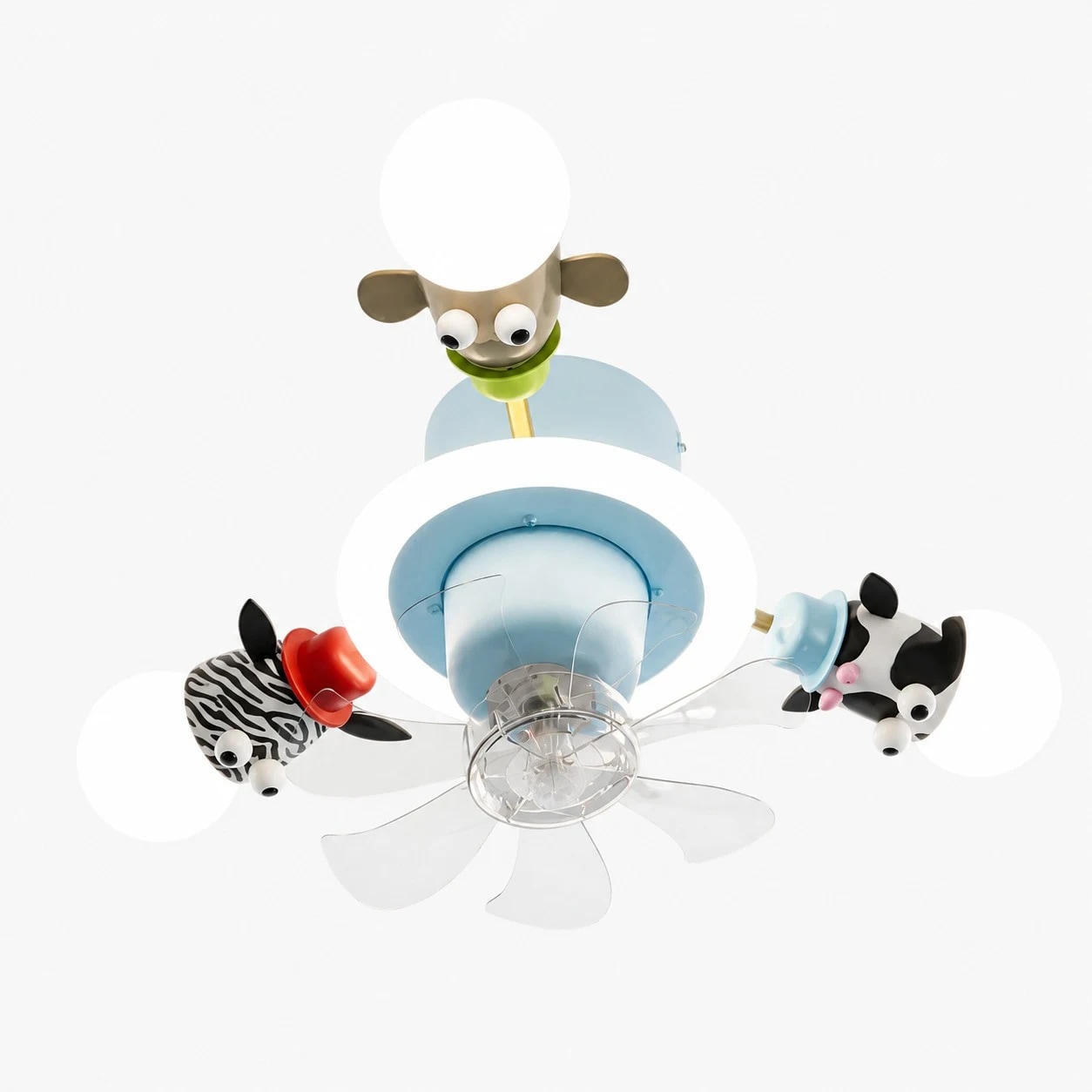 Blue three-light kids animal ceiling fan light