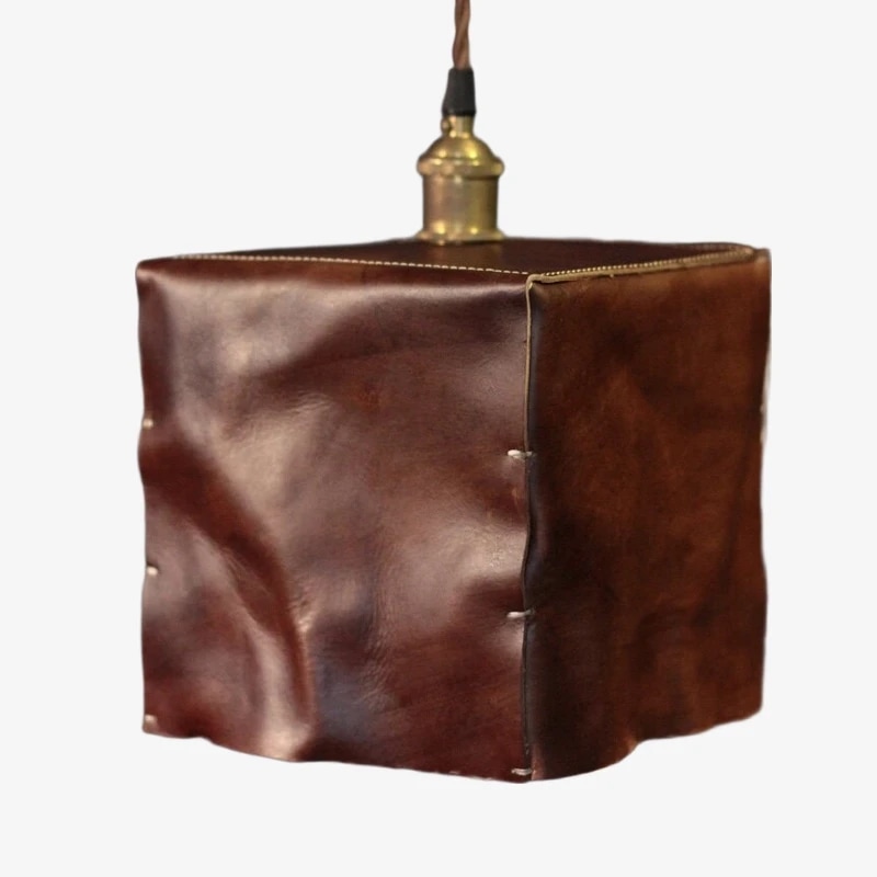 Hanglamp met lampenkap van 20 cm diepbruin leer