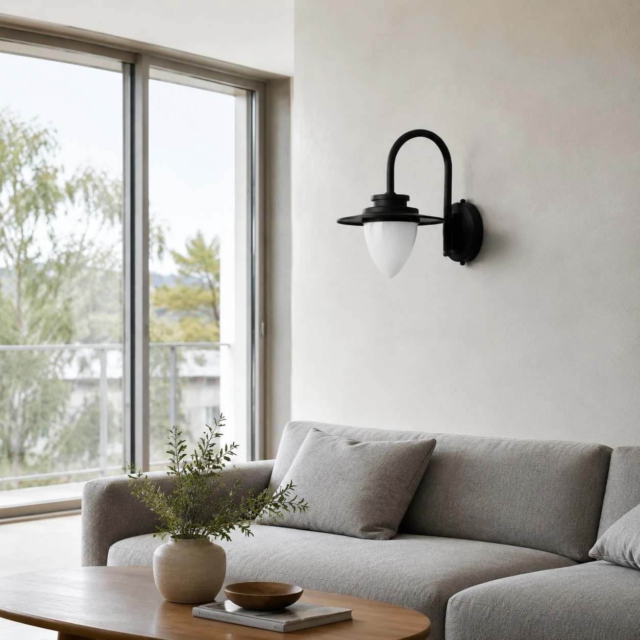 Wall lantern styled in a calm seating area
