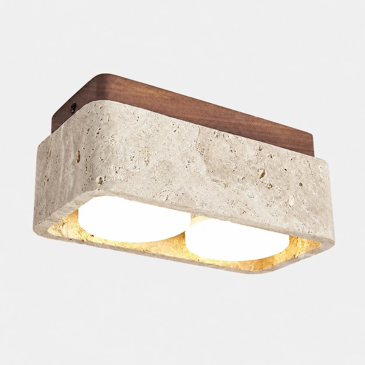 Plafonnier en travertin jaune à 2 lumières