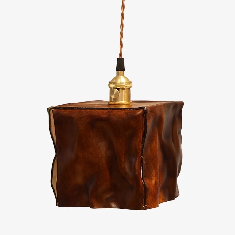 Hanglamp van 15 cm diepbruin leer