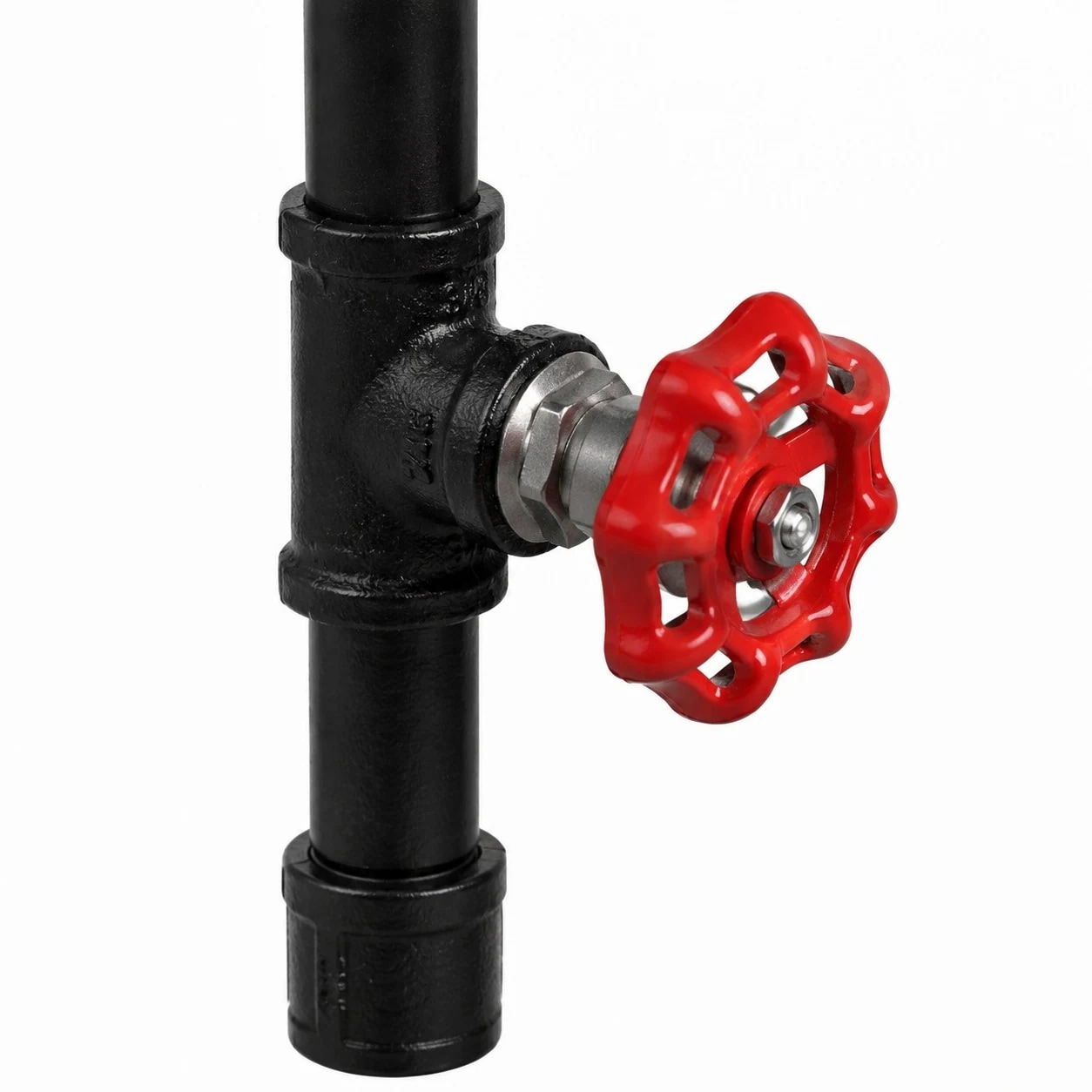 Rotes Ventildetail am schwarzen Rohrkörper