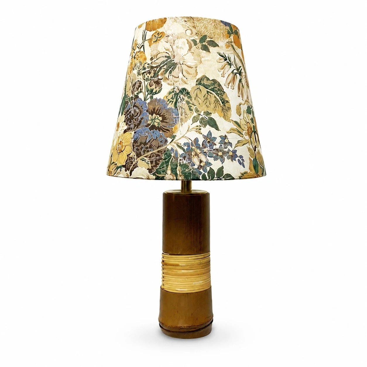 Lampa stołowa z bambusowym abażurem w kolorze kości słoniowej